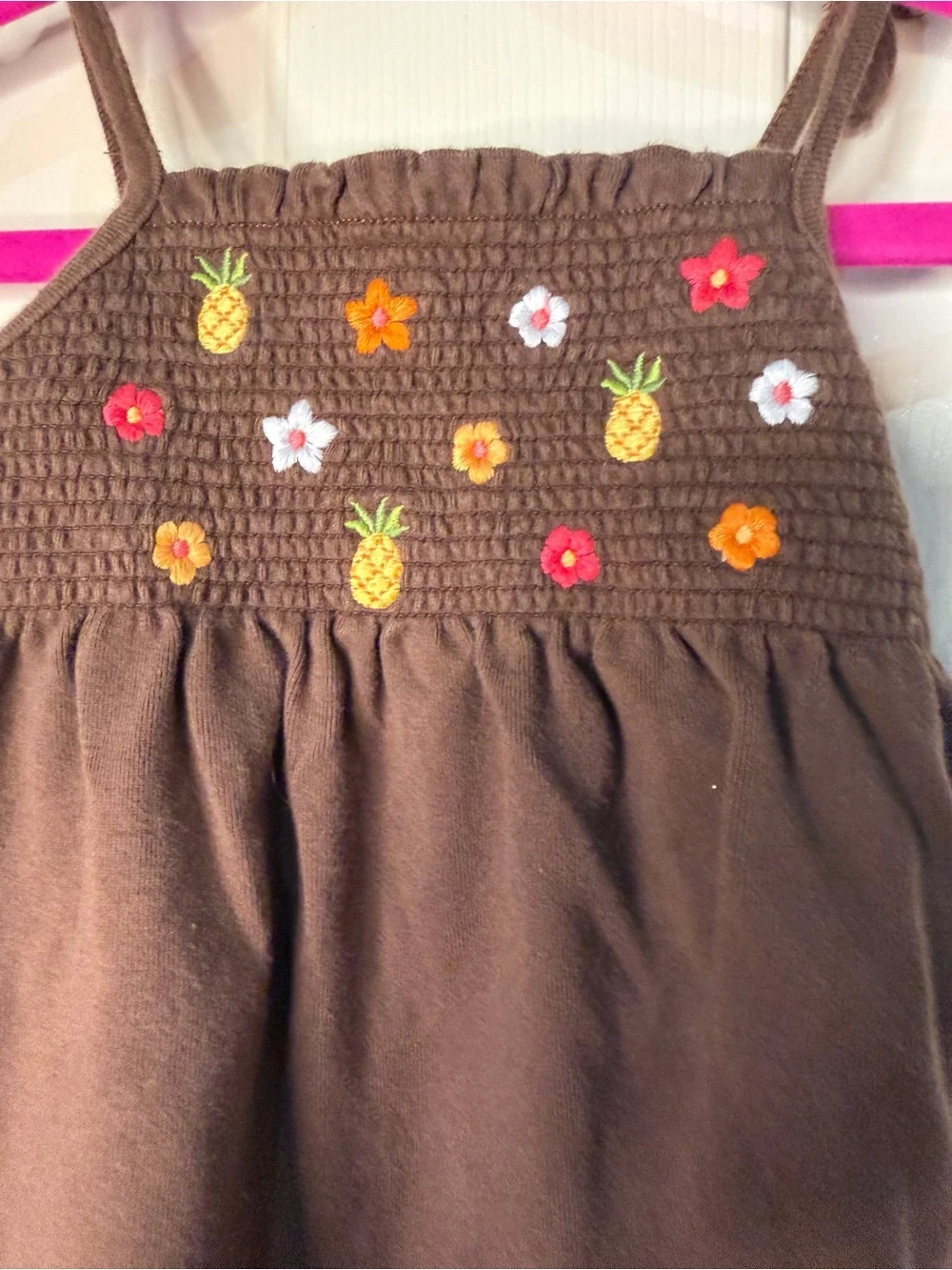 Gymboree Brown Tank Dress with Pineapple & Floral Embroidery